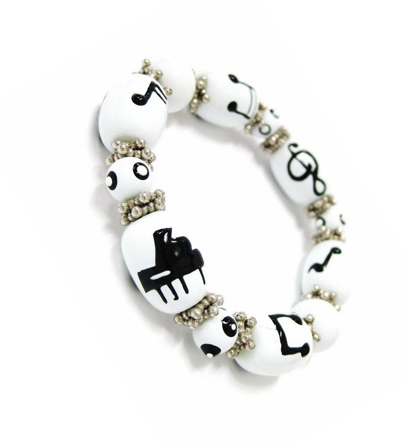 fiona Piano Music Notes Bracelet - Glass Beaded Strand, Hand-Painted Icon - Teacher Appreciation Gift, Women's Accessory - Image 4